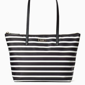kate spade hayden top zip tote, blk multi/striped